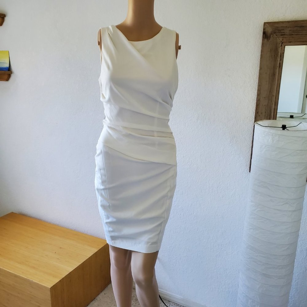 ARK & CO. Off White Open Back Ruched Sheath Dress SMALL